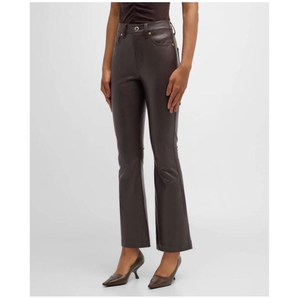 Veronica Beard Carson Flare 70s Bootcut High Rise Leather Boho Brown Pants 26